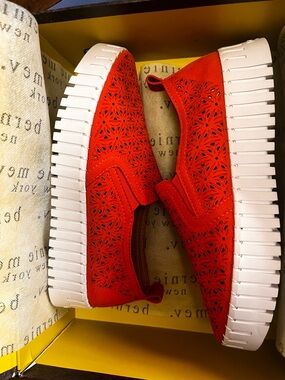bernie mev. Orange Perforated Slip-On Platform Sneakers